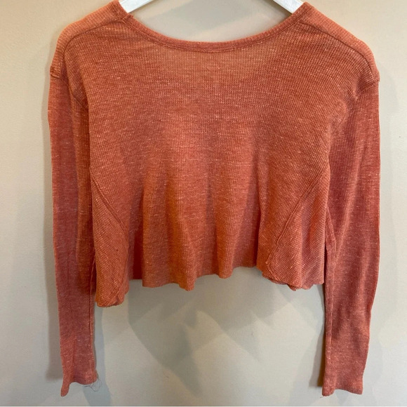 Free People Long Sleeve Crop Top Orange XS Oversized - Picture 4 of 4
